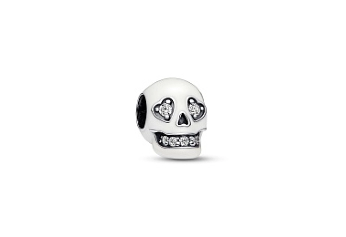 Skull sterling silver charm with clear cubic zirco