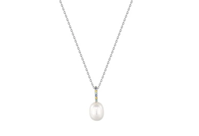Silver Gem Pearl Drop Pendant Necklace
