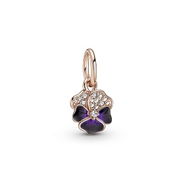 Pansy 14k rose gold-plated dangle with clear cubic zirconia, shaded blue and violet enamel
