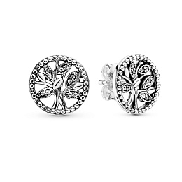Tree of life silver stud earrings with clearcubic