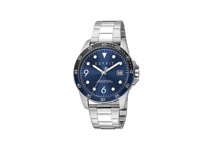 ESPRITDarkBracelet,BlueMen3Dial,HandsWatch,StainlessDate,Silver10SteelColorATMMetalCase,