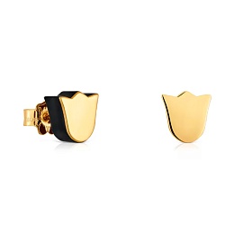 18KT GOLD EARRINGS TULIP ONYX 8MM