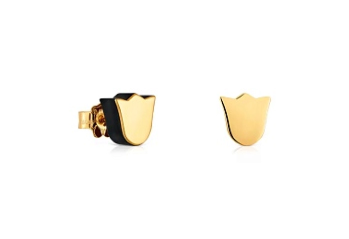 18KT GOLD EARRINGS TULIP ONYX 8MM