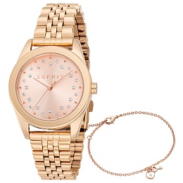 ESPRIT Women Watch, Rose Gold Color Case, Rose Gold Dial, Rose Gold Color Metal Bracelet, 3 Hands, 5