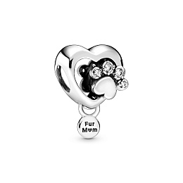 Paw heart sterling silver charm with clear cubiczi