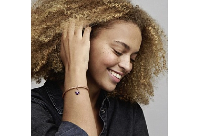Pansy 14k rose gold-plated dangle with clear cubic zirconia, shaded blue and violet enamel
