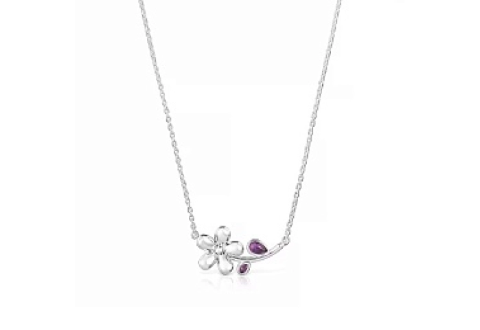 SILVER CHOKER FLOWER GEM 45CM CHAIN