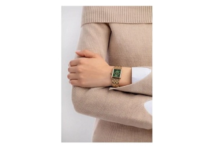 ESPRIT Women Watch, Gold Color Case, Dark Green Dial, Gold Color Metal Bracelet, 3 Hands, 3 ATM