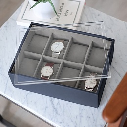 Navy Blue 8 Piece Watch Box & Acrylic Lid