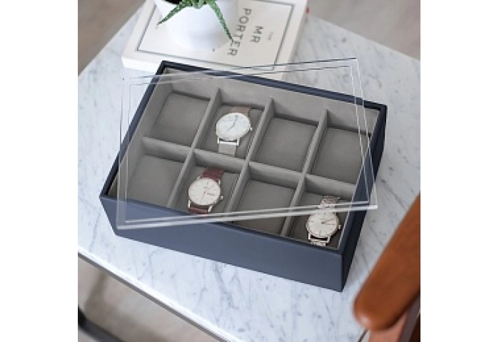 Navy Blue 8 Piece Watch Box & Acrylic Lid