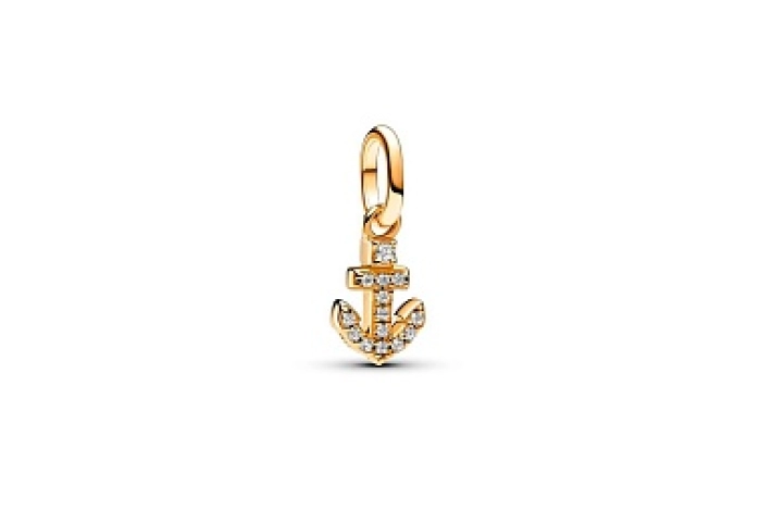 Anchor 14k gold-plated mini dangle with clear cubic zirconia
