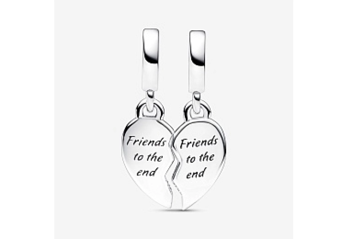Splittable heart sterling silver dangle with clear cubic zirconia