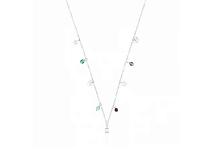 SILVER CHOKER 45CM GEMSTONES