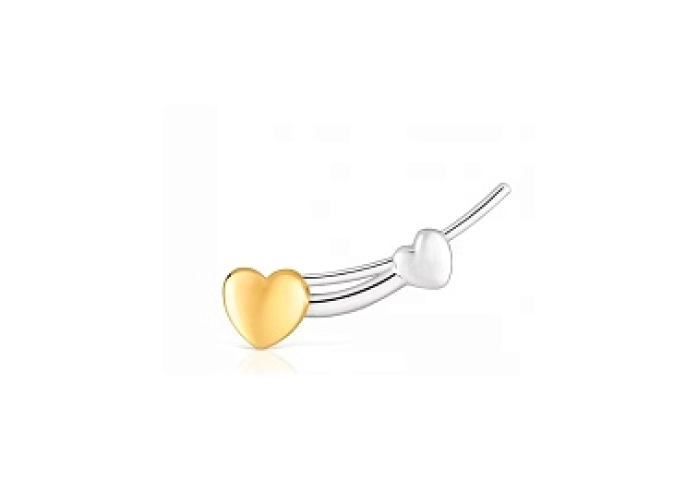 SILVER GOLDPLATED 1 EARRING HEART 2 TONE
