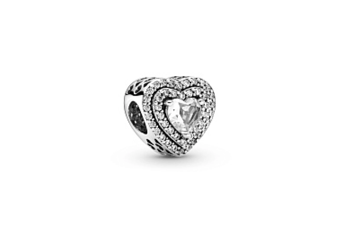 Heart sterling silver charm with clear cubic zirco