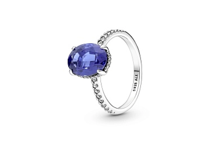 Sterling silver ring with princess blue crystal an