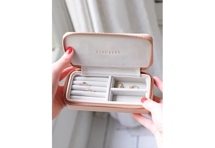 BLUSH PINK STACKERS MID SIZE ZIP UP TRAVEL JEW BOX