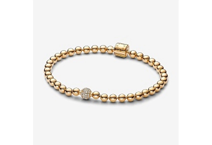 Pandora logo 14k gold-plated bracelet with clear c