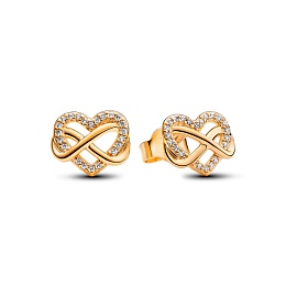 Infinity heart 14k gold-plated stud earrings with clear cubic zirconia