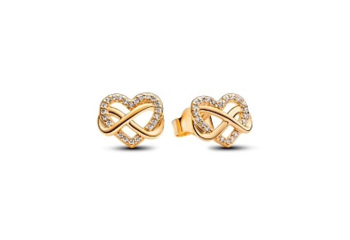 Infinity heart 14k gold-plated stud earrings with clear cubic zirconia