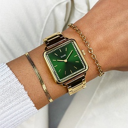 La Tétragone Watch Steel Stones Green, Gold Colour