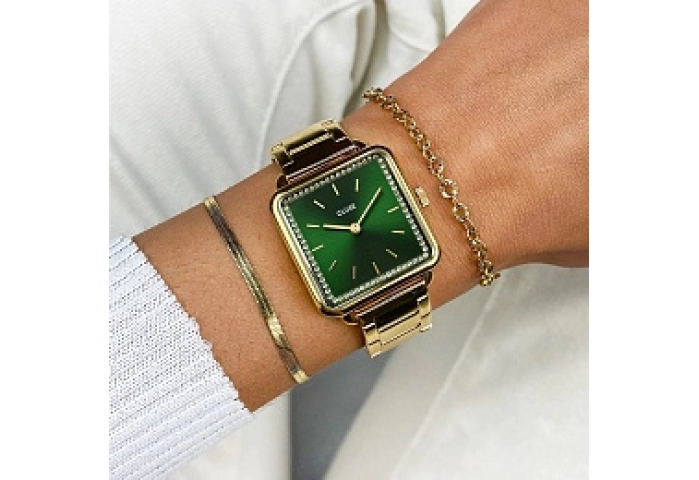 La Tétragone Watch Steel Stones Green, Gold Colour