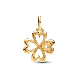 Clover 14k gold-plated medallion with clear cubic 