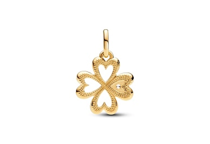 Clover 14k gold-plated medallion with clear cubic 