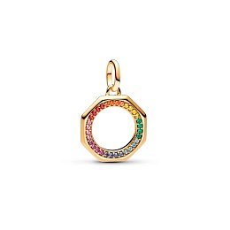 Rainbow 14k gold-plated medallion with green, pink, blue, red, purple, orange and yellow crystal