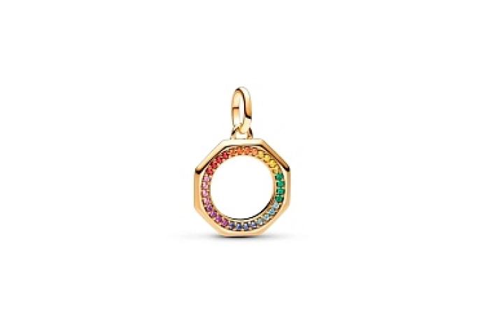 Rainbow 14k gold-plated medallion with green, pink, blue, red, purple, orange and yellow crystal