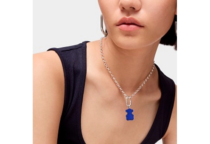 BLUE S.STEEL/SILVER PENDANT BEAR 22MM