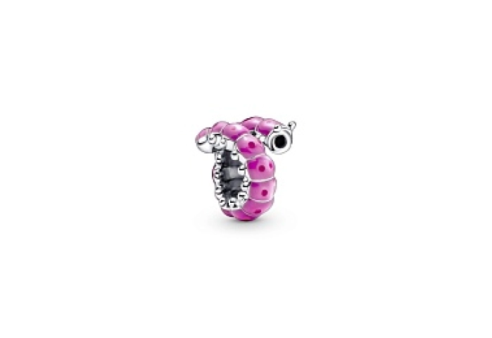 Caterpillar sterling silver charm with black cryst