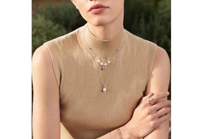 Silver Gem Pearl Drop Pendant Necklace