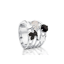 SILVER RING MOP SPINELS ONYX  N12