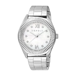 ESPRIT Women Watch, Silver Color Case, White MOP Dial, Stainless Steel Metal Bracelet, 3 Hands, 5 AT