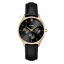 Minuit Multifunction Black Watch Leather, Black Li