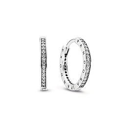 PANDORA logo silver hoop earrings with cubic zirco