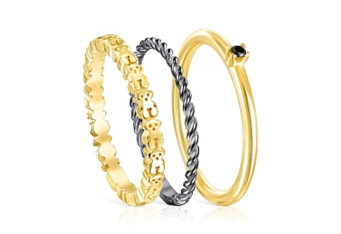 SILVER GOLD PLATED 3 RINGS SPINEL N12