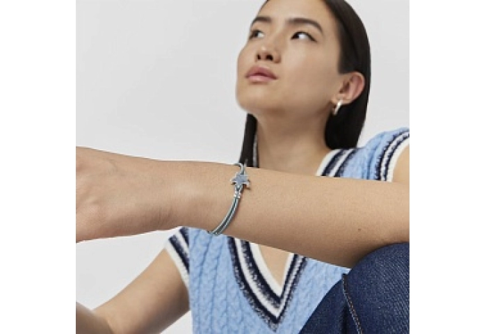 SILVER BRACELET 14MM BLUE ELASTIC BAND