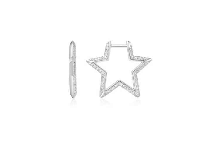 Silver Medium Star Pavé Hoop Earrings