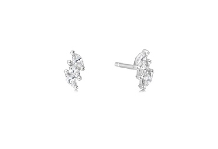 Silver Triple Marquise Stud Earrings