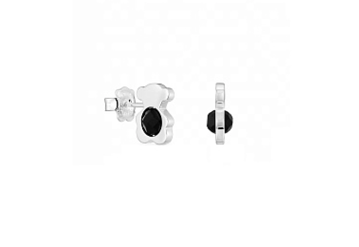 SILVER EARRINGS BEAR 12MM ONYX