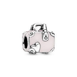 Suitcase silver charm with pink enamel