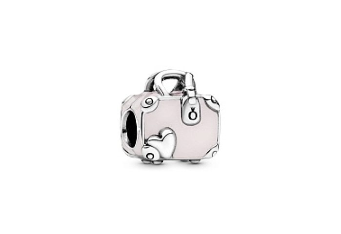 Suitcase silver charm with pink enamel