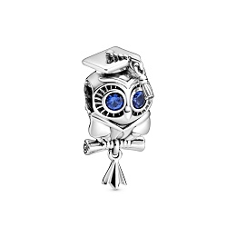 Graduation owl sterling silver charm with stellar blue crystal/Серебряный шарм с синим кристаллом