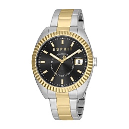 ESPRIT Men Watch, Two Tone Silver & Gold Color Case, Black Dial, Two Tone Silver & Gold Color Metal 