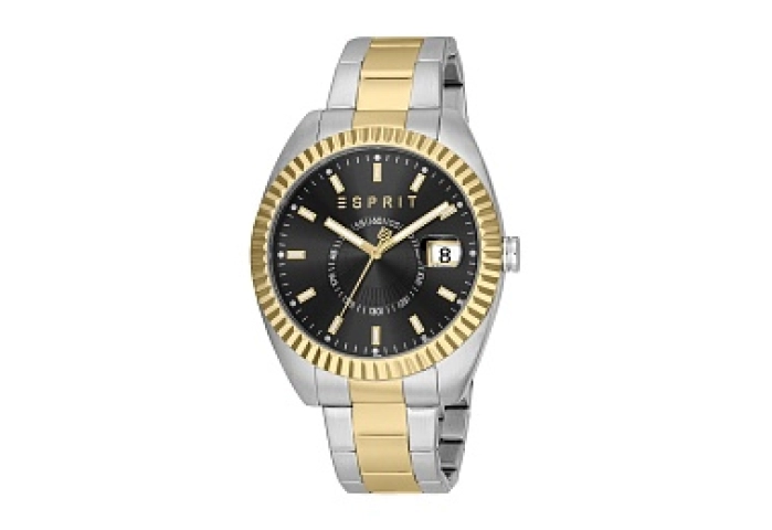 ESPRIT Men Watch, Two Tone Silver & Gold Color Case, Black Dial, Two Tone Silver & Gold Color Metal 