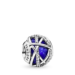 Abstract silver charm with royal blue crystal and 