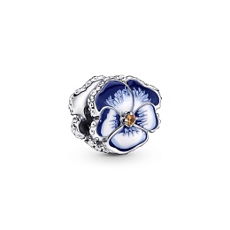 Pansy sterling silver charm with clear cubic zirco