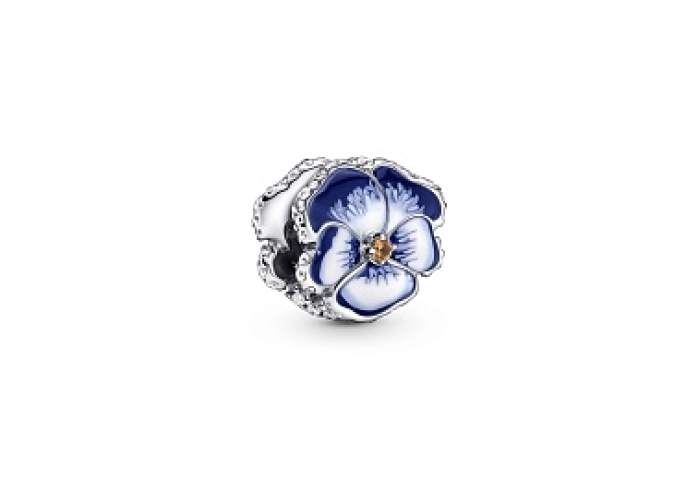 Pansy sterling silver charm with clear cubic zirco